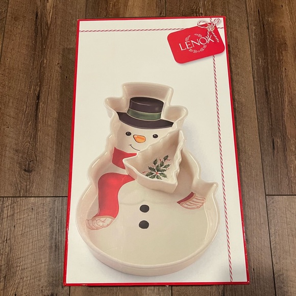 NWT Lenox Snowman Chip and Dip Platter - Picture 6 of 9